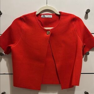Zara Bold Red Cropped Cardigan